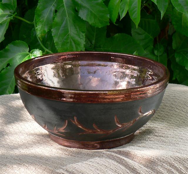 Raku Bowl with Copper Thorns