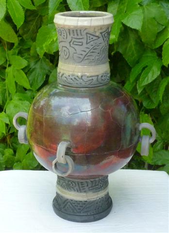 Raku Cracked Vase with Rings Small