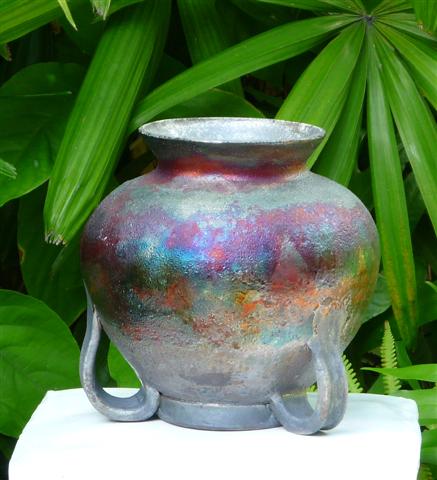 Raku Handle Legged Pot Small