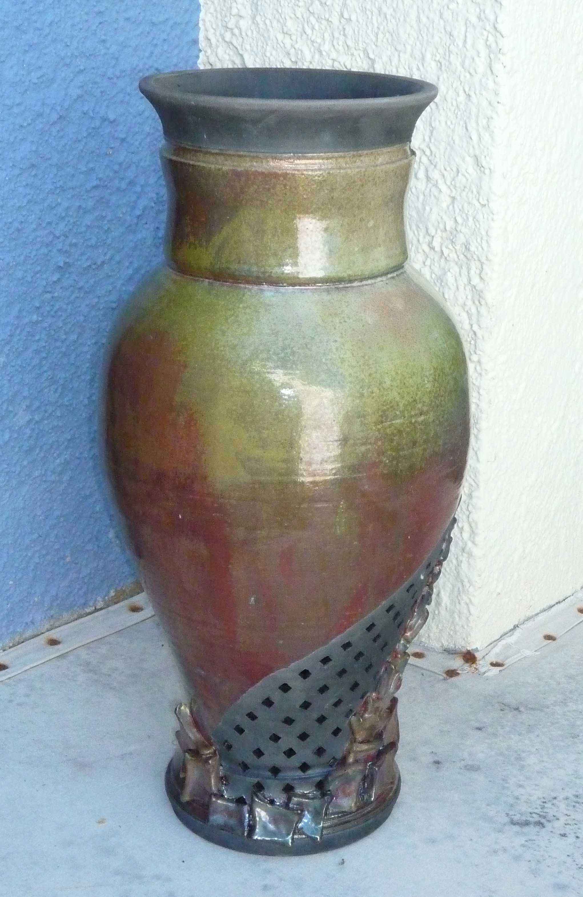 Raku Large Vase with Square Holes