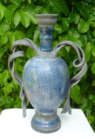 Raku Tall Vase with Double Twisted Handles Small