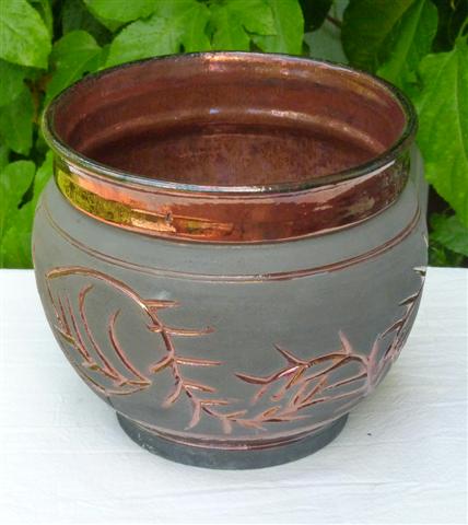 Raku Vase with Copper Thorns Small
