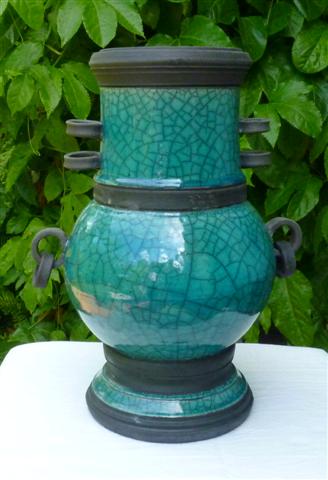 Raku Vase with Rings Small