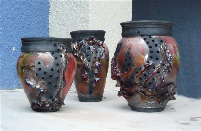 Raku Vases Small Square Holes Small