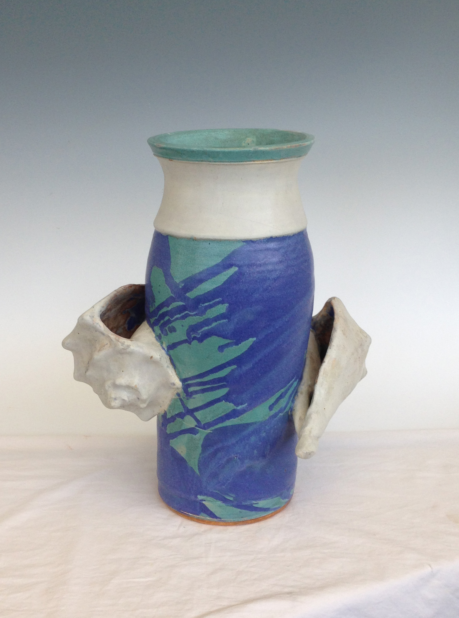 Stoneware Vase with Conch Shell Handles