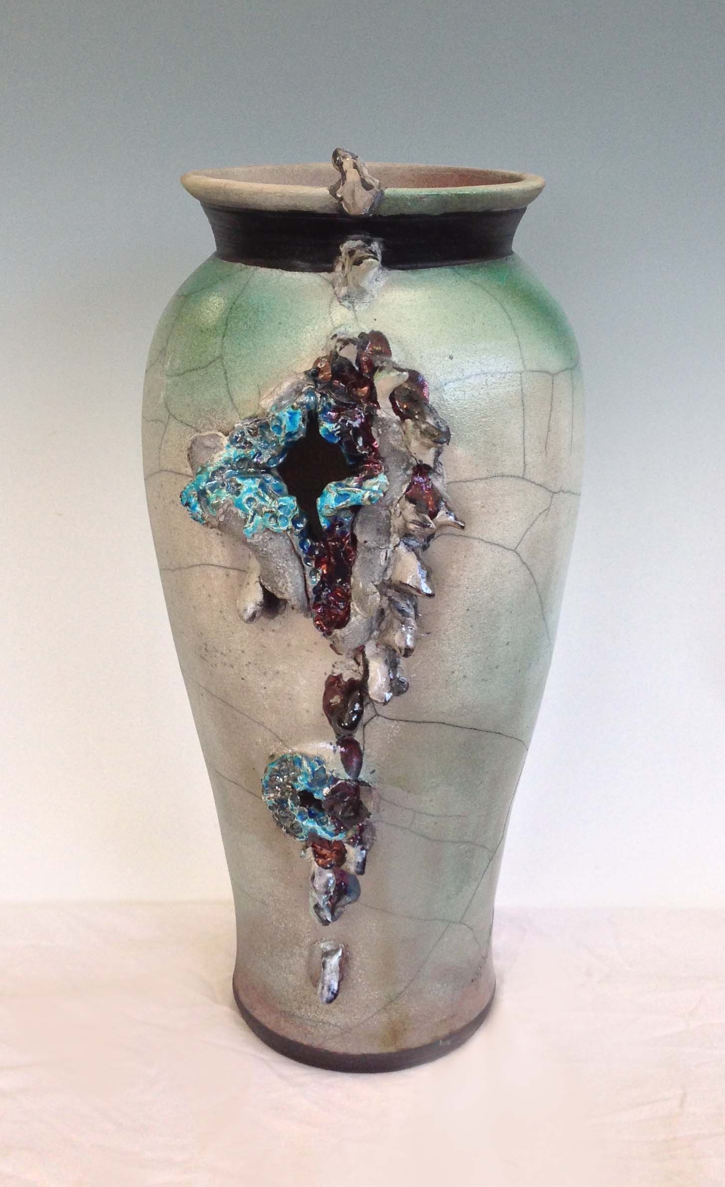 Tall Pierced Raku Vase